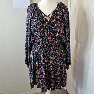 Floral Long-Sleeve Smocked Waist Dress